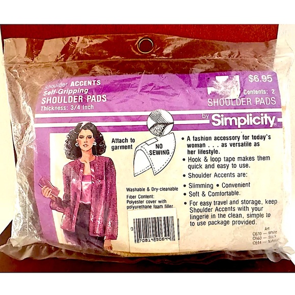 💜SIMPLICITY💜 VTG SELF-GRIPPING 3/4”THICK FOAM Shoulder Pads NIP - Picture 2 of 8